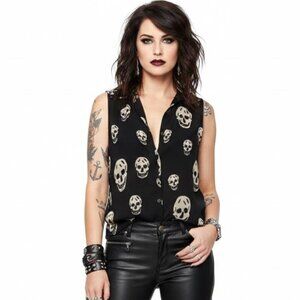 Skull Print Sleeveless Blouse